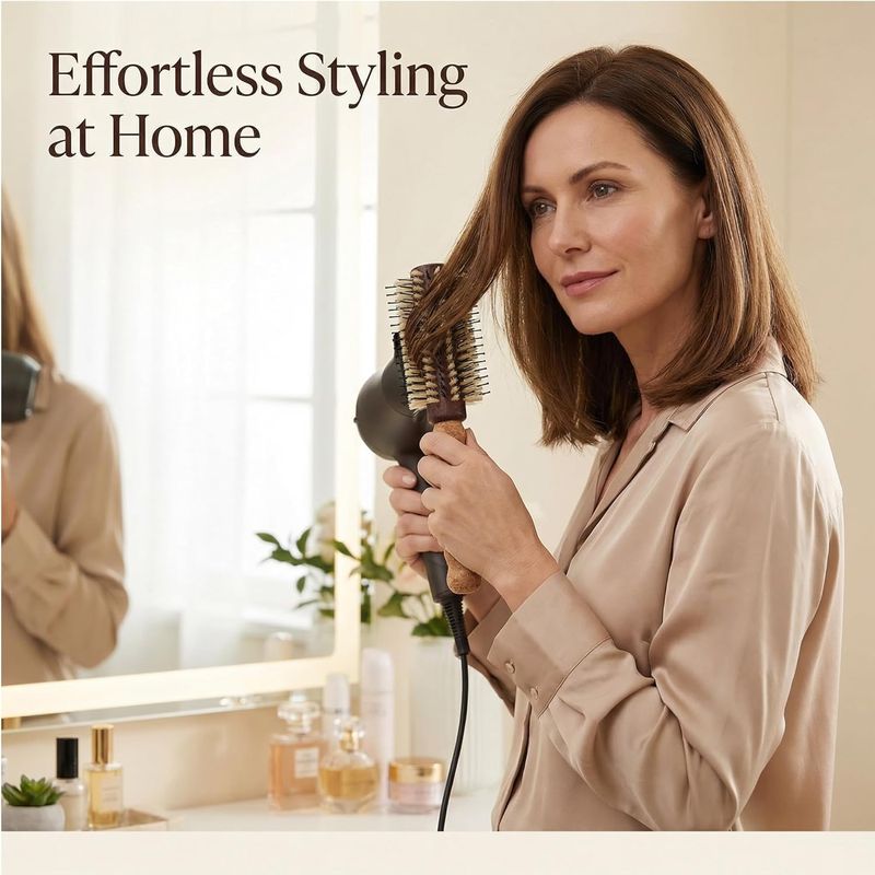 Boar Bristle Round Brush 2.5 Inch, Espresso — Cork Handle, Nylon + Boar Bristles for Blowout Volume, Shoulder to Mid-Back Hair