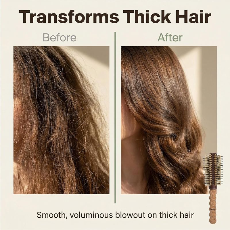 Boar Bristle Round Brush 2.5 Inch, Espresso — Cork Handle, Nylon + Boar Bristles for Blowout Volume, Shoulder to Mid-Back Hair