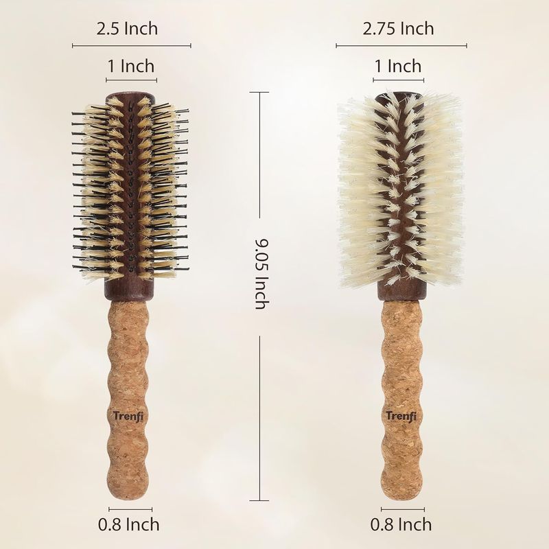 Boar Bristle Round Brush 2.5 Inch, Espresso — Cork Handle, Nylon + Boar Bristles for Blowout Volume, Shoulder to Mid-Back Hair