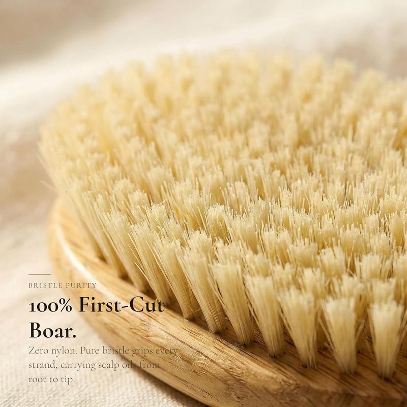 Boar Bristle Hair Brush for Fine Thin Hair — 100% Natural Soft Bristle Finishing Brush, Oversized Oval Head, Solid Red Oak Wood Handle for Women Men