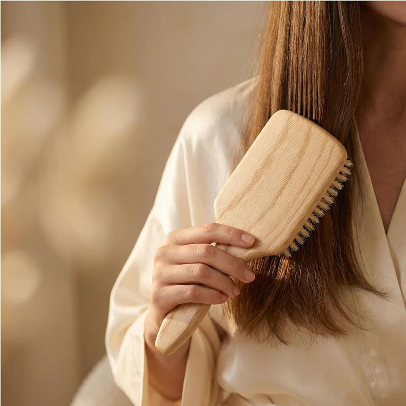 100% Boar Bristle Hair Brush - Soft Natural Bristle Wooden Paddle Brush for Fine Thin Hair, Distributes Scalp Oils for Smooth Shine, Solid Red Oak Handle for Women Men