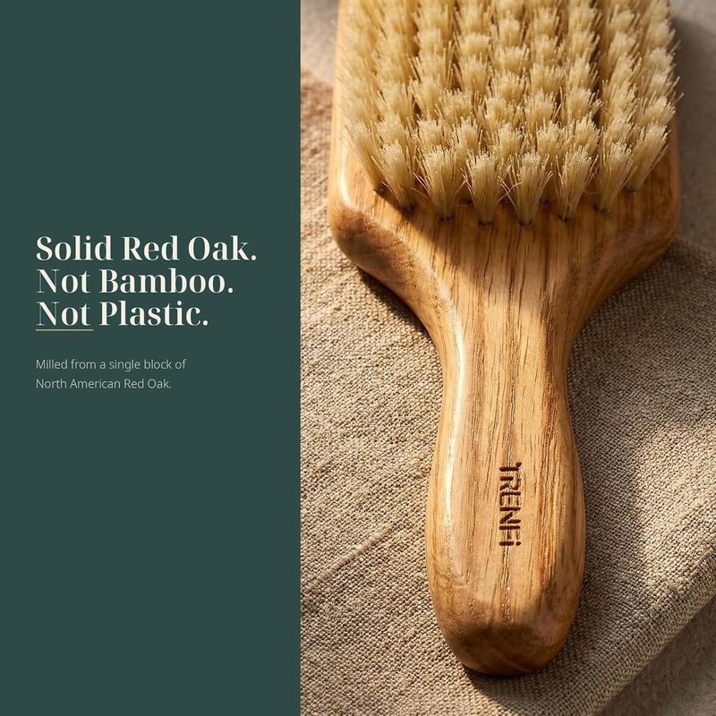 100% Boar Bristle Hair Brush - Soft Natural Bristle Wooden Paddle Brush for Fine Thin Hair, Distributes Scalp Oils for Smooth Shine, Solid Red Oak Handle for Women Men