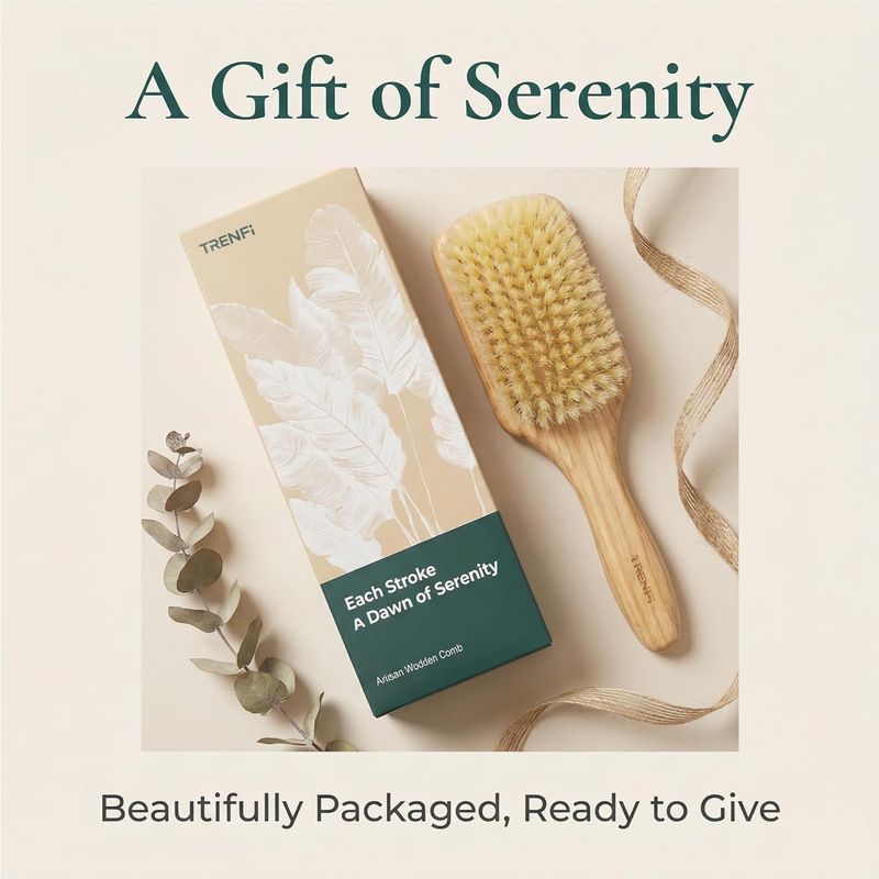 100% Boar Bristle Hair Brush - Soft Natural Bristle Wooden Paddle Brush for Fine Thin Hair, Distributes Scalp Oils for Smooth Shine, Solid Red Oak Handle for Women Men