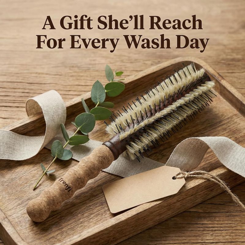 Large Round Brush for Blow Drying 2.75 Inch — Boar Bristle and Nylon Pin Barrel with Cork Handle, Volumizing Hair Brush for Thick Long Hair, Women