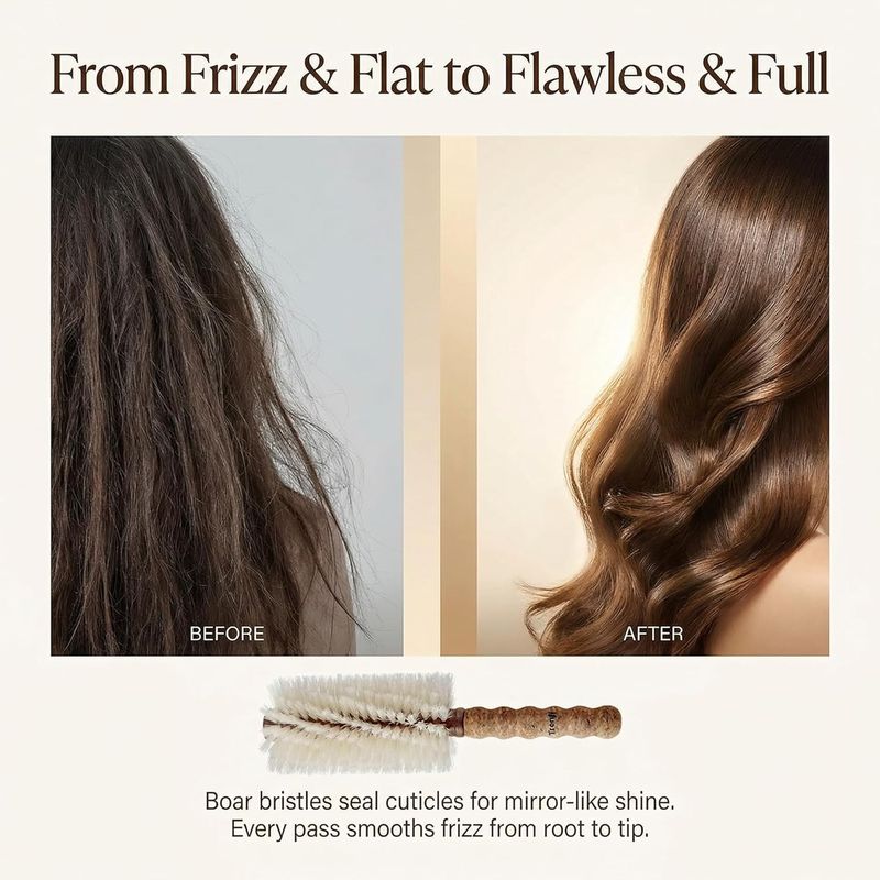 Boar Bristle Round Brush for Blow Drying and Blowout — 2.75 Inch Dual-Fiber Boar and Nylon Barrel with Cork Handle for Volume, Fine to Medium Hair