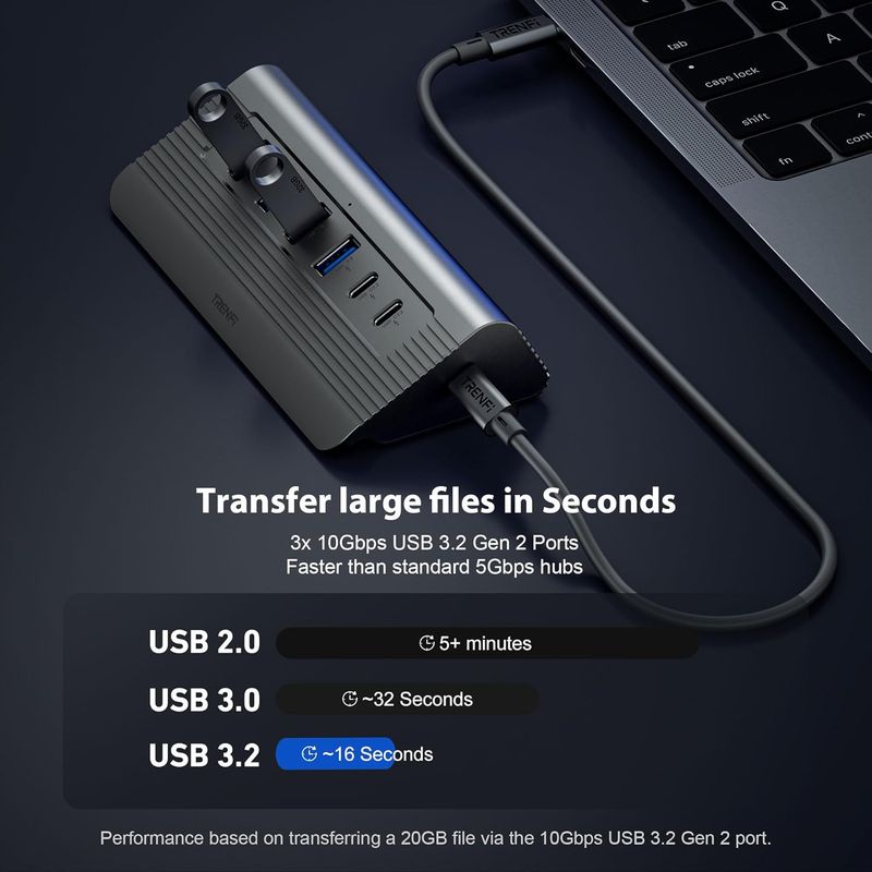 USB C Hub 10-in-1 Detachable Cable, USB 3.2 Gen2 10Gbps — 4K 60Hz HDMI, 100W PD, SD/Micro SD — Docking Station for MacBook Pro/Air M1-M5, Windows Laptop, Mac mini, iPad Pro (Space Gray)