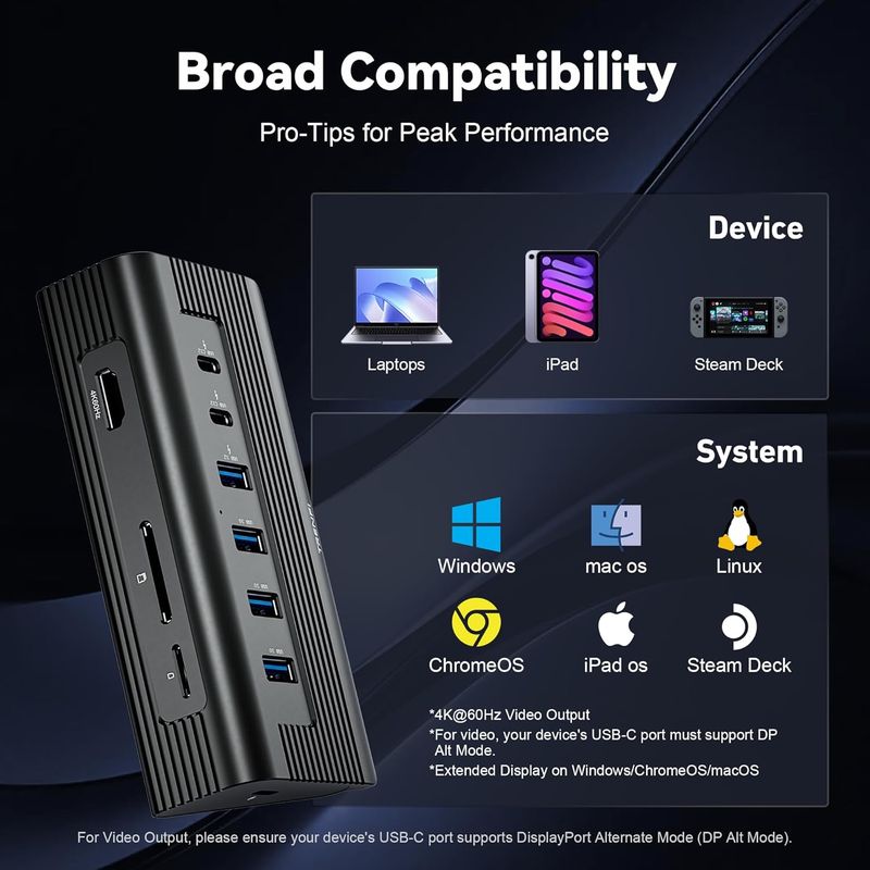 10-in-1 USB C Hub with 2.2ft Detachable Cable | Aluminum 10Gbps USB 3.2 Gen 2 Docking Station with 4K 60Hz HDMI, 100W PD, SD/TF Reader for MacBook Pro/Air M4/M3, iPad Pro, PC Laptops (Midnight)