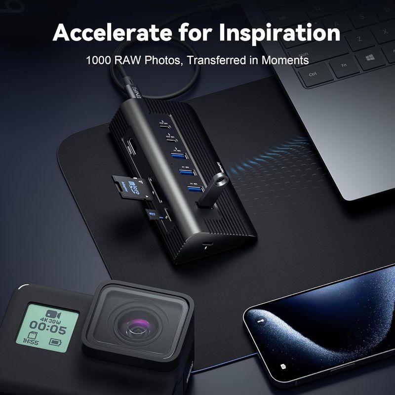 10-in-1 USB C Hub with 2.2ft Detachable Cable | Aluminum 10Gbps USB 3.2 Gen 2 Docking Station with 4K 60Hz HDMI, 100W PD, SD/TF Reader for MacBook Pro/Air M4/M3, iPad Pro, PC Laptops (Midnight)