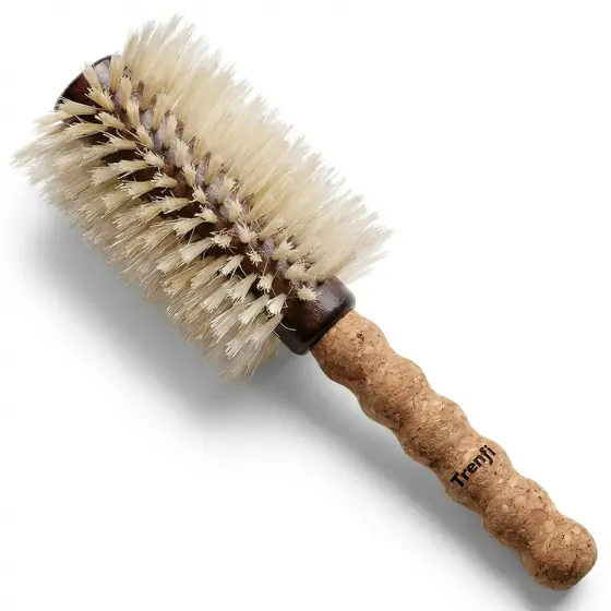 Boar Bristle Round Hair Brush — Lightweight Cork Handle