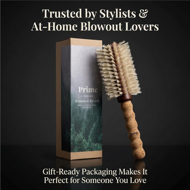 Boar Bristle Round Hair Brush — Lightweight Cork Handle, Blonde Boar and Nylon Bristles, 2.75 Inch Blow Out Barrel, Fine to Medium Hair Blowout for Women