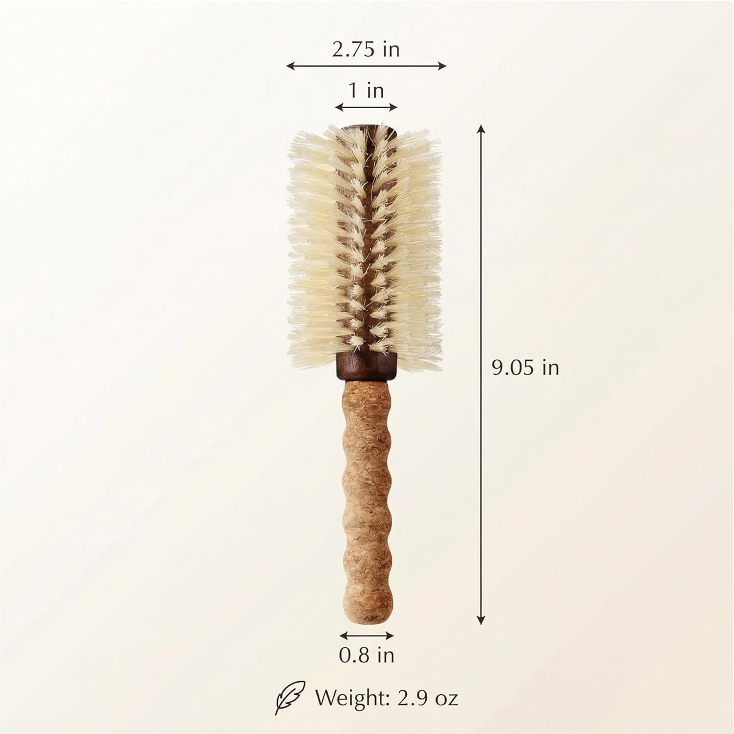 Boar Bristle Round Brush with Cork Handle - 2.75 Inch with Nylon Pins - Blow Dry Fine Thinning Color-Treated Hair - Volumizing Blowout for Women