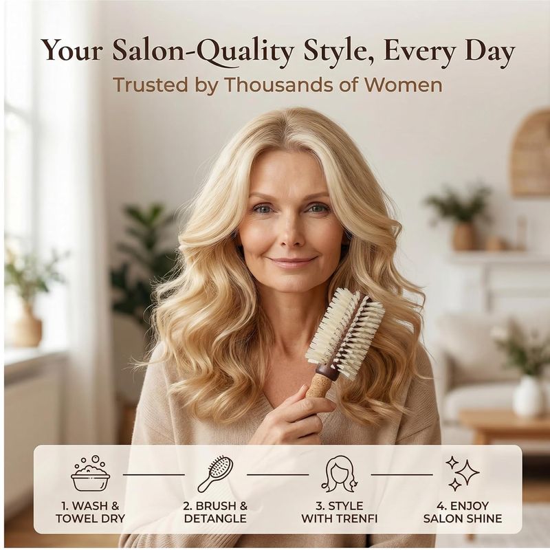 Boar Bristle Round Brush with Cork Handle - 2.75 Inch with Nylon Pins - Blow Dry Fine Thinning Color-Treated Hair - Volumizing Blowout for Women