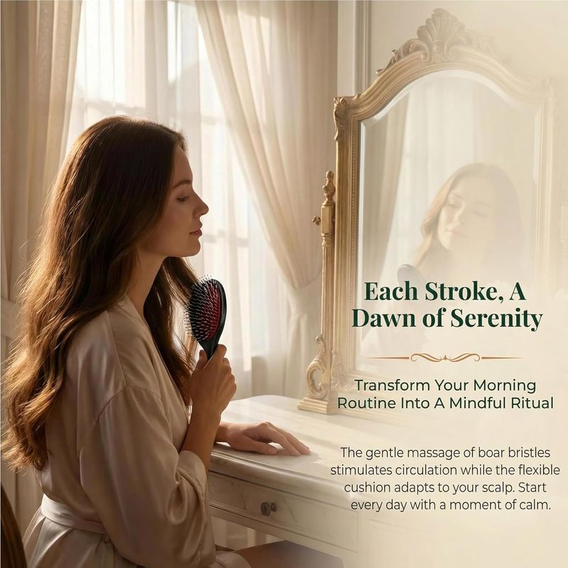 Boar Bristle Hair Brush — Solid Red Oak Oval Cushion Brush for Thick Curly Hair, Detangling and Smoothing Frizz with Nylon Pins, Women and Men (9.45 in)