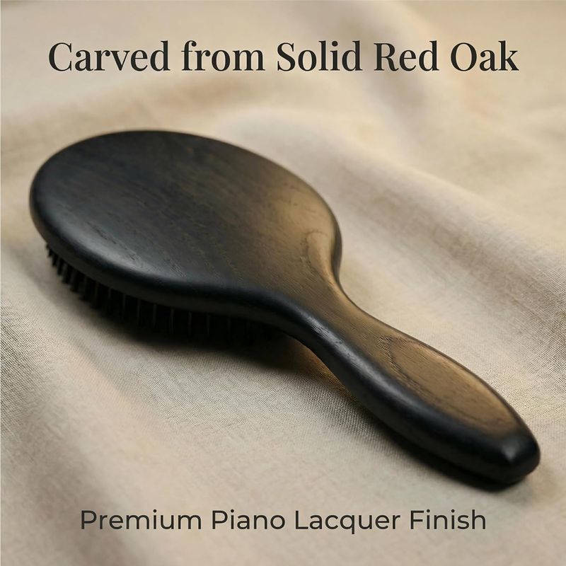 Boar Bristle Hair Brush — Solid Red Oak Oval Cushion Brush for Thick Curly Hair, Detangling and Smoothing Frizz with Nylon Pins, Women and Men (9.45 in)