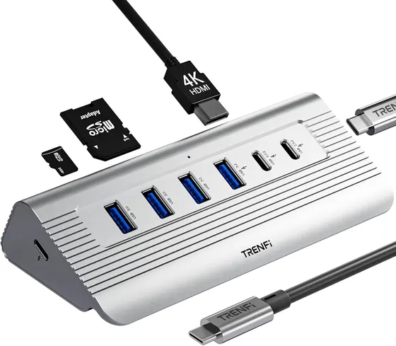 10-in-1 USB C Hub with Detachable Cable — USB 3.2 Gen2 10Gbps