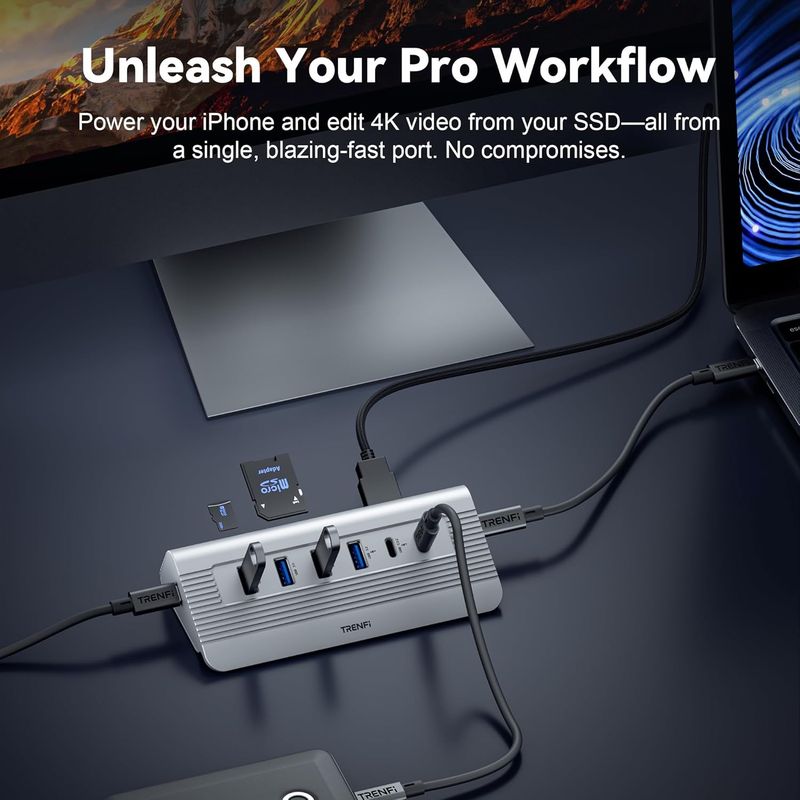 10-in-1 USB C Hub with Detachable Cable — USB 3.2 Gen2 10Gbps, 4K 60Hz HDMI, 100W PD, SD/Micro SD 3.0 — Aluminum Docking Station for MacBook Pro/Air, Laptop, Mac Mini, iPad Pro (Silver)