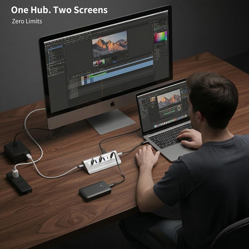 10-in-1 USB C Hub with Detachable Cable — USB 3.2 Gen2 10Gbps, 4K 60Hz HDMI, 100W PD, SD/Micro SD 3.0 — Aluminum Docking Station for MacBook Pro/Air, Laptop, Mac Mini, iPad Pro (Silver)