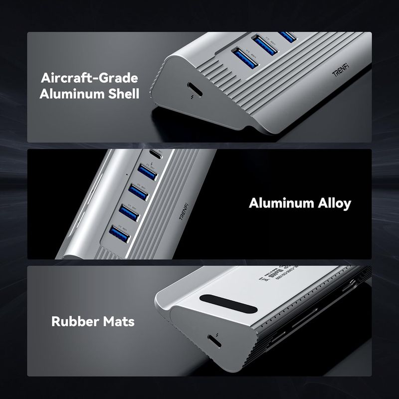 10-in-1 USB C Hub with Detachable Cable — USB 3.2 Gen2 10Gbps, 4K 60Hz HDMI, 100W PD, SD/Micro SD 3.0 — Aluminum Docking Station for MacBook Pro/Air, Laptop, Mac Mini, iPad Pro (Silver)