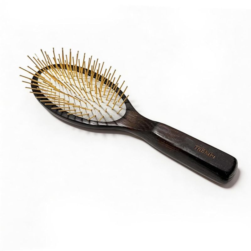 Oval Paddle Brush, Gold-Tone Metal Pins — No Ball Tips, Air-Cushion Base, Willow Wood Handle, Scalp Massage for Thick & Long Hair