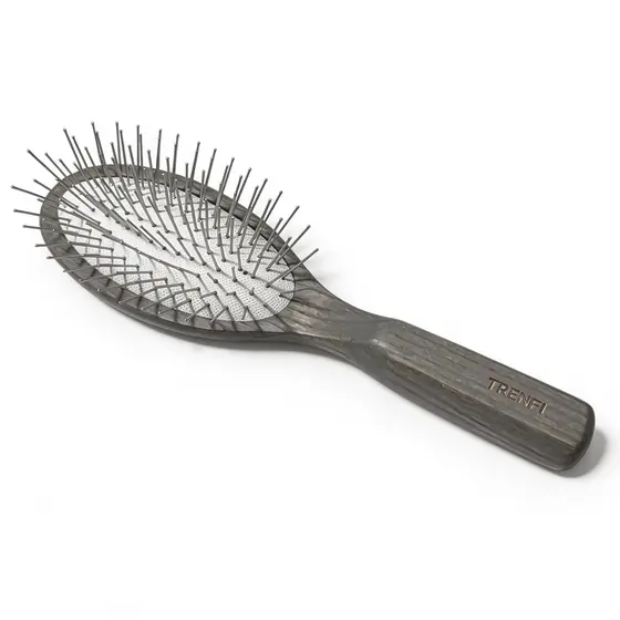 Oval Paddle Brush, Silver-Tone Metal Pins — No Ball Tips, Carbonized Willow W…