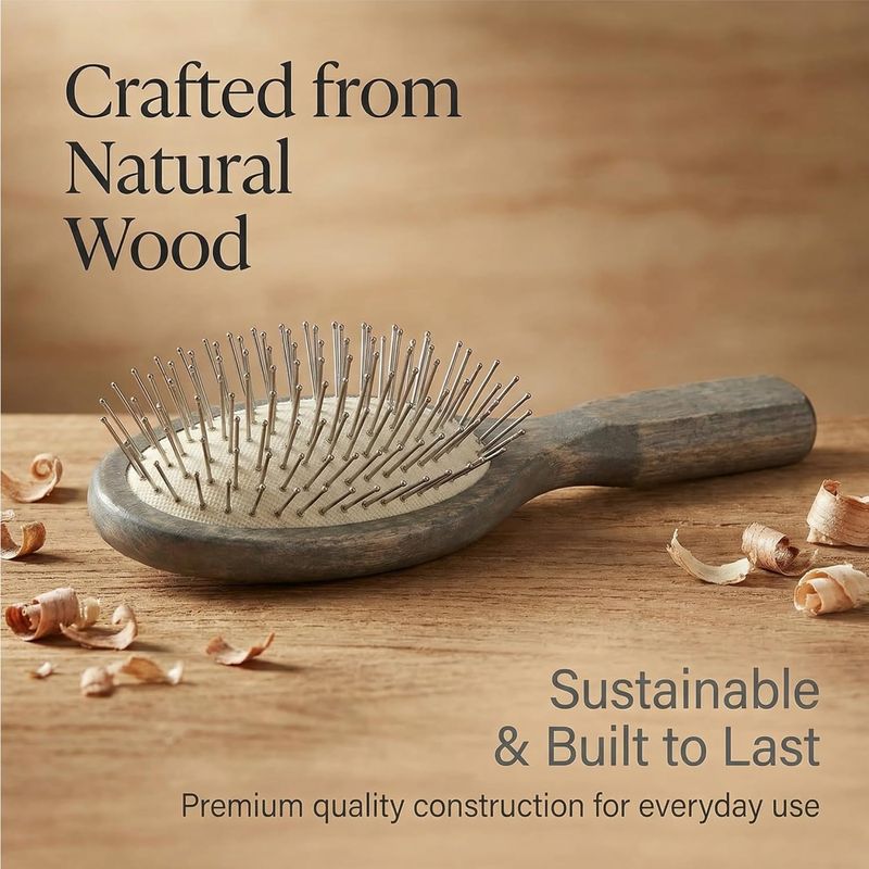 Oval Paddle Brush, Silver-Tone Metal Pins — No Ball Tips, Carbonized Willow Wood, Deep Detangling for Thick & Curly Hair, Wet & Dry