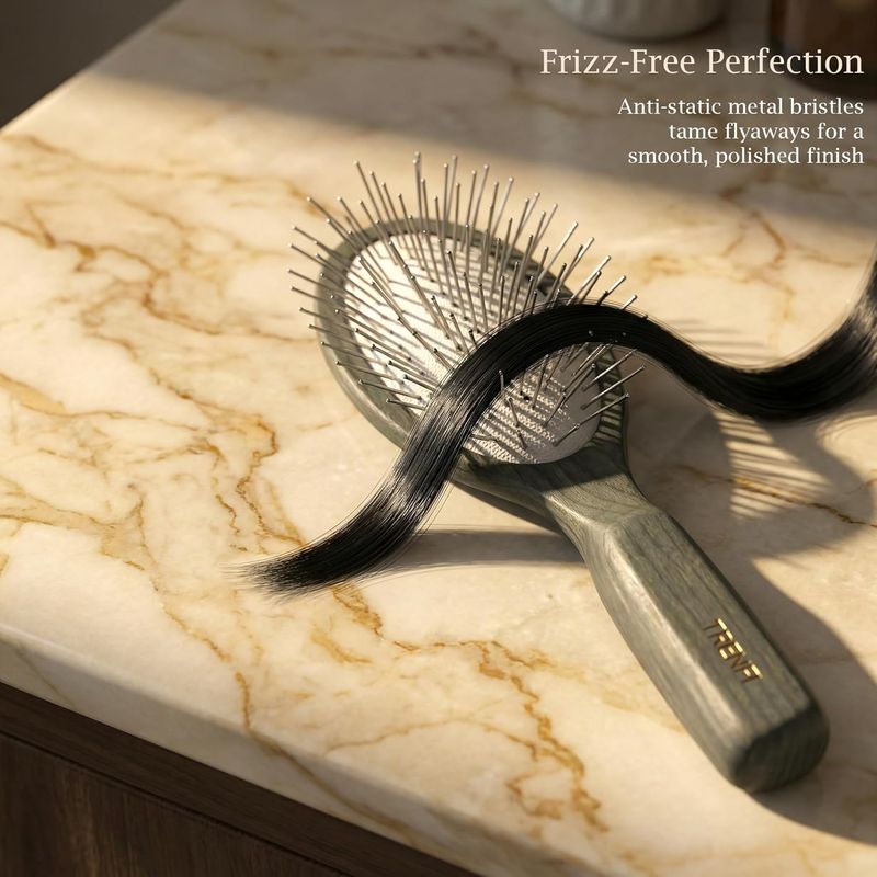 Oval Paddle Brush, Silver-Tone Metal Pins — No Ball Tips, Carbonized Willow Wood, Deep Detangling for Thick & Curly Hair, Wet & Dry