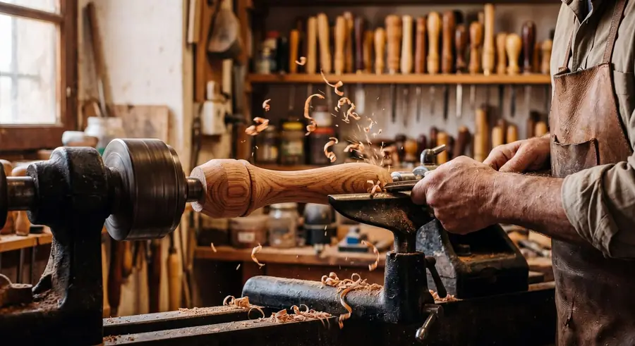 Turning red oak handles on a lathe